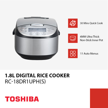Toshiba 1.8L Digital Rice Cooker with Upper Heating Silver